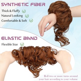 FeidyLong Messy Bun Hair Piece Tousled Updo Hair Buns Extension Elastic Hair Band Hair Pieces Curly Hair Bun Scrunchie for Women Curly Chignon Ponytail Hairpiece Daily Wear(Light Auburn)