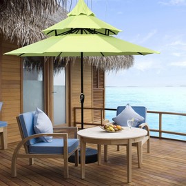 MAYPEX Outdoor Patio Umbrella 9 Ft Pagoda with Crank, 8 Sturdy Steel Ribs, 3 Tier Vented, Weather Resistant, UV Protection, Water Repellent, Lime Green