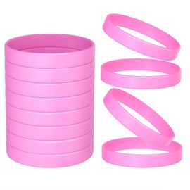 Morcheiong 12 Pieces Silicone Bracelets- Pink Color Blank Rubber Wristbands for Adults Teen Party Favors