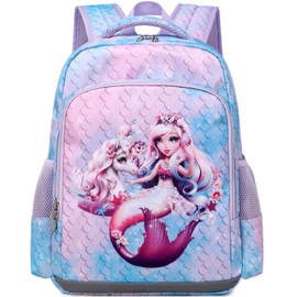 JIANYA Kids Backpack for School Girls, Mermaid School Bag Kindergarten Backpack for Girl with Chest Strap, Preschool Elementary Kids Backpack with Lunch Box, Tie Dye Blue