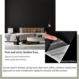 FUKU MON 24"x394" Black Wallpaper Peel and Stick Black Contact Paper Matte Solid Textured Self Adhesive Removable Thick Vinyl Film Roll for Cabinets Bedroom Wall Decoration