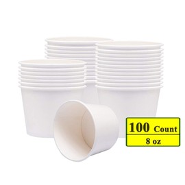 Belinlen Paper Ice Cream Cups, Paper Hot/Cold Soup Cups - 100 Count (White) (8 oz)