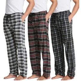 Real Essentials 3 Pack: Mens Pajama Pants Cotton Super Soft Pajamas Men Flannel Bottoms Fleece Buffalo Plaid Pj Gifts Lounge Pants Sleepwear Pijamas Hombres Essentials Woven Button Fly,Set 3-L