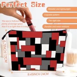Scribesense Makeup Bag Travel Makeup Organizer Waterproof Cosmetic Bag Pouch with Zipper 6.7x9.45in for Women Female Friend Mom - Red And White Pattern With Squares