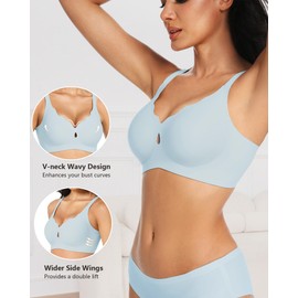 Gailife Wireless Bras for Women No Underwire Wave Push Up Seamless Full Coverage Womens Bralettes Everyday Bra Moonlight Blue XL