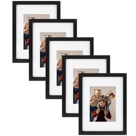 Golden State Art, 9X12 Black Photo Frame - Solid Wood And Display Photos 6X8 with Mat or 9X12 Without Mat -Tempered Glass (Wall Display), Set of 5