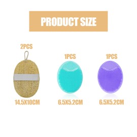 2 Pcs Natural Loofah with 2 Pcs Exfoliating Wash Pads, Loofah Mitt, Skin Bath Loofah, Shower Body Exfoliator Scrubbing Pads for Women and Men,Shower