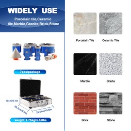 Diamond Core Drill Bit Set for Porcelain Porcelain Tile Ceramic Marble Brick Concrete Vacuum Brazed Hole Saw (25/35/45/65/75mm+4/5" Finger Bits+2" Beveling Chamfer Bit)