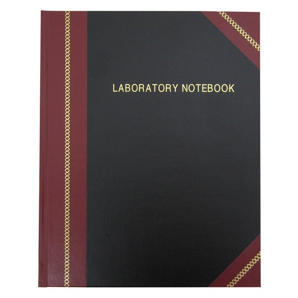 BookFactory Lab Notebook/Laboratory Notebook - Professional Grade - 96 Pages, 8" x 10" (Ruled Format) Black and Burgundy Imitation Leather Cover, Smyth Sewn Hardbound (LRU-096-SRS-A-LKMST1)