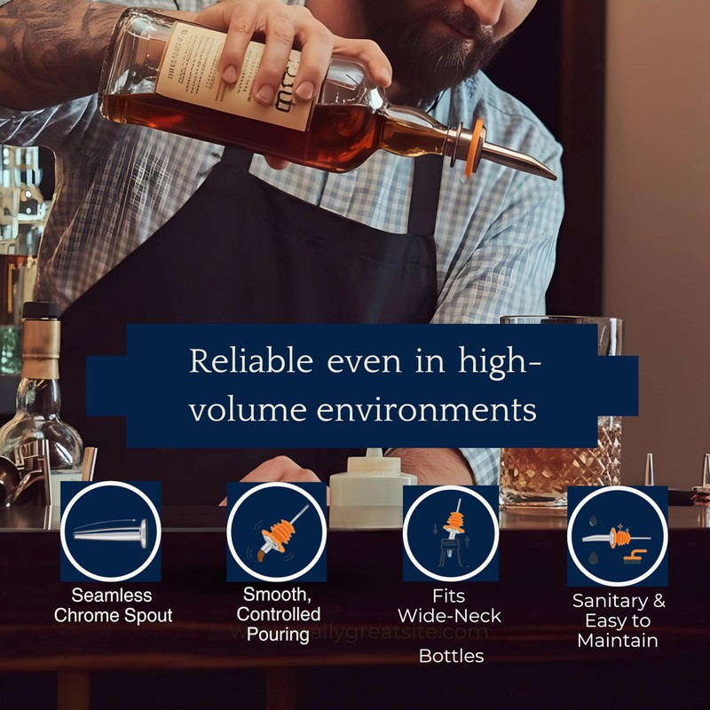 Spill-Stop 285-60 Tapered Liquor Bottle Pourer Dispenser, Chrome Metal Spout