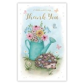 ICG Thank You Card - A Little Note to Say Thank You - Hedgehog and Flowers Artistic Design - Special Finishes - Made in the UK - Eco-Friendly