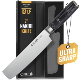 Cutluxe Nakiri Knife – Ultra Sharp 7" Vegetable Japanese Knife for Chopping, High Carbon Stainless Steel Blade, Full Tang Pakkawood Handle – Shinobi Series