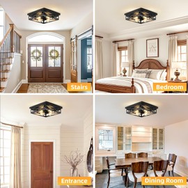 2 Pack Flush Mount Ceiling Light Fixture, Black Hallway Light, Metal Cage Closed to Ceiling Mounted Lights, 4-light Farmhouse Flush Mount Light Fixture for Bedroom Hallway Entryway E26 Base 13in