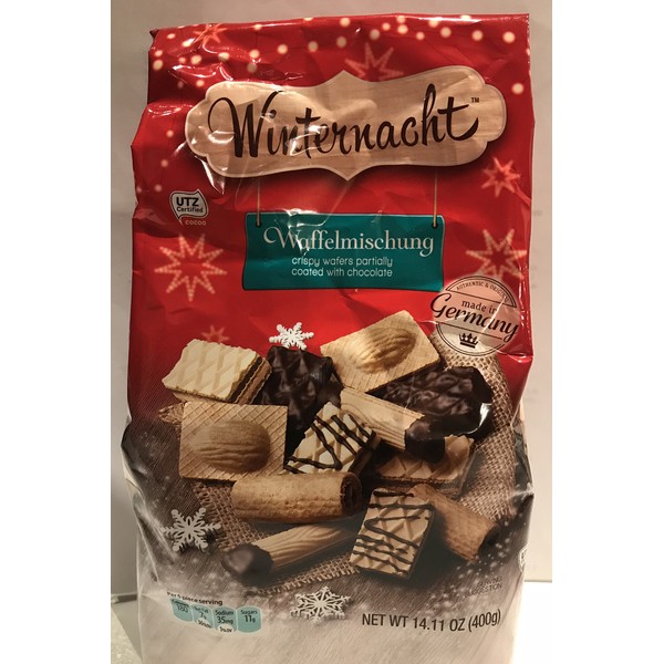 Winternacht Waffelmischung, Crispy Wafers Partially Coated with Chocolate 14.11 oz
