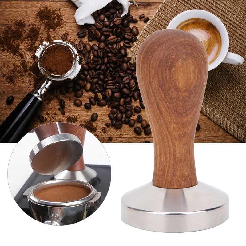 58mm Stainless Steel Coffee Tamper Wooden Handle Powder Pressing Tool