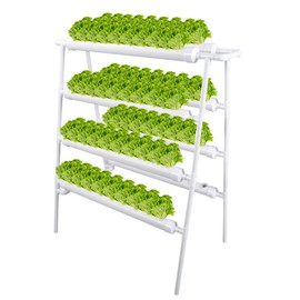 LAPOND Hydroponics Growing System Kit 72 Plant Sites 4 Layers Food-Grade PVC-U Pipes Hydroponic Grow Kit Gardening System with Water Pump, Timer,Net Pots and Sponge for Vegetables,Fruits,Herb
