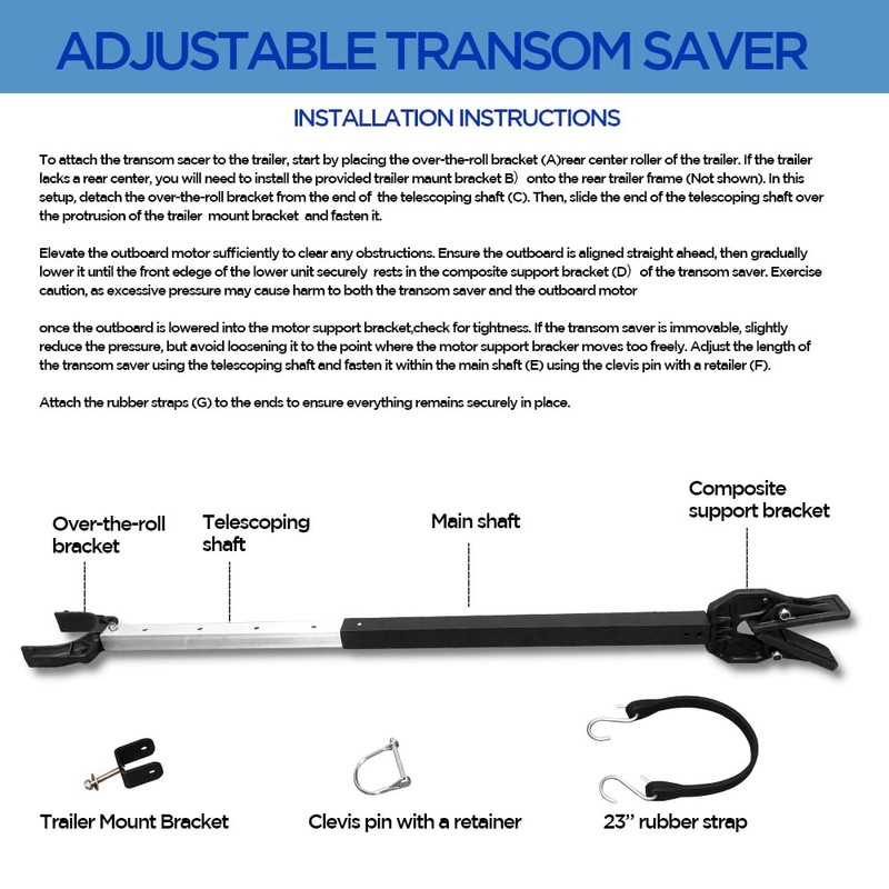 Sebnux Boat Transom Saver Adjustable Shock Absorbing Boat Transom Saver