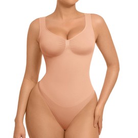 FeelinGirl Shapewear Bodysuits for Women Tummy Control, Thong Seamless Body Suits Sculpting Snatched Waist Body Shaper, L