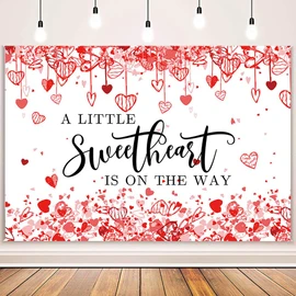 MEHOFOND Valentines Baby Shower Backdrop for Girl Valentine's Day Baby Shower Decorations Little Sweetheart is On The Way Valentines Baby Shower Banner Photo Studio Props Background 7x5ft