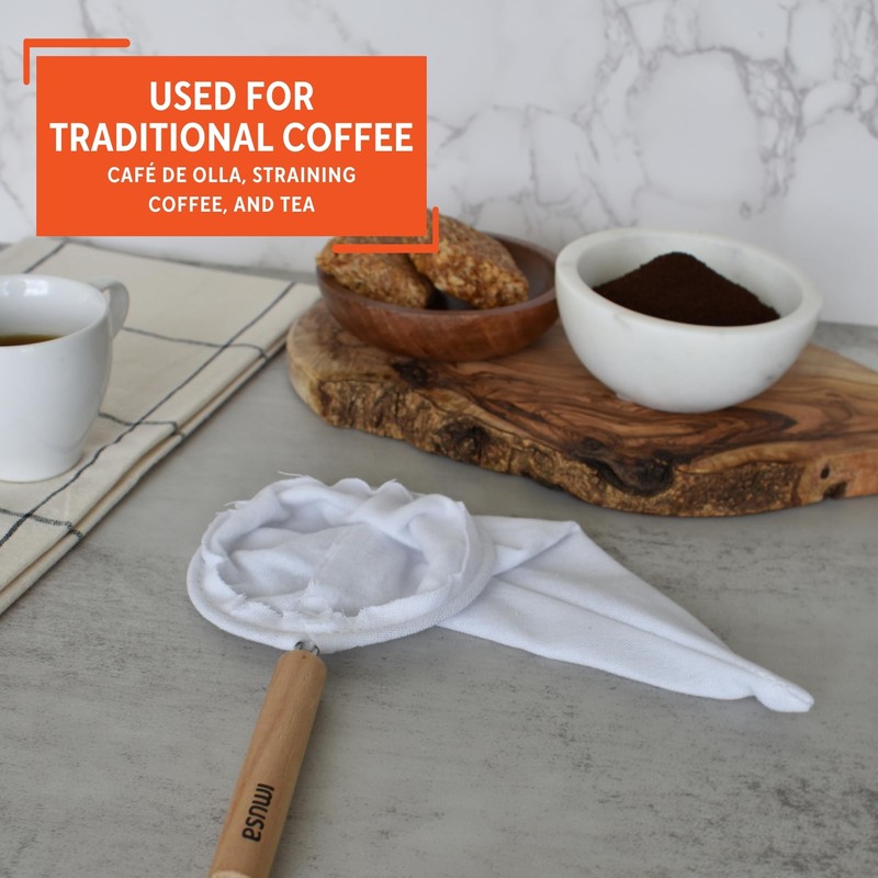 Imusa USA J100-4-50 Coffee Cloth Strainer with Wood Handle, White,