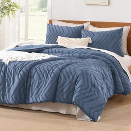 Litanika Ocean Blue Queen Size Comforter Sets, 3 Pieces Lightweight Chevron Tufted Bedding Comforter Set, Fluffy Down Alternative Comforter Bed Set Gift Choice (90x90In Comforter and 2 Pillowcases)