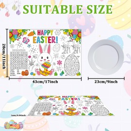 OBUSATT 32 Pcs Easter Placemats Easter Coloring Paper Table Mats Easter Bunny Egg Chick Table Mats Disposable Paper Place Mats for Easter Table Decor Coloring Activity Easter Party Supplies