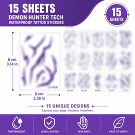 15 Pcs Style Party Favors, Glow in The Dark Demon Energy Temporary Tattoos, Laser Foil Makeup Tattoos, Birthday Party Decorations, Fake Tattoo Stickers for Cosplay Party Supplies