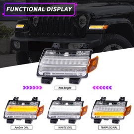 Archaic Full LED Fender Light Kit for Gladiator/Wrangler 2018-2020 (Stcok LED Only), Sequential Turn Signal Side Marker Lights Replacement for JL JT, Pair, Clear