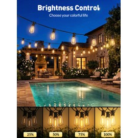 65ft-Solar-String-Lights-Outdoor-Waterproof-Solor-Powered-Patio-Light-Hanging-Outside-Backyard-Camping-Yard-Gazebo-Garden-Pergola-Bistro-Balcony-Cafe-Party-Fence-Lighting-LED with Edison Bulb & Remote