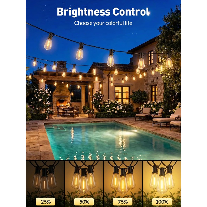 65ft-Solar-String-Lights-Outdoor-Waterproof-Solor-Powered-Patio-Light-Hanging-Outside-Backyard-Camping-Yard-Gazebo-Garden-Pergola-Bistro-Balcony-Cafe-Party-Fence-Lighting-LED with Edison Bulb & Remote