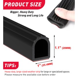 CHUANJI Rubber Seal Strip D Shape Weather Stripping Exterior 1" Garage Door Seal Extra Thick Automotive weatherstripping for Boat, Car, Truck, Rv, Marine,Cargo Trailer Door/Window (25 ft)