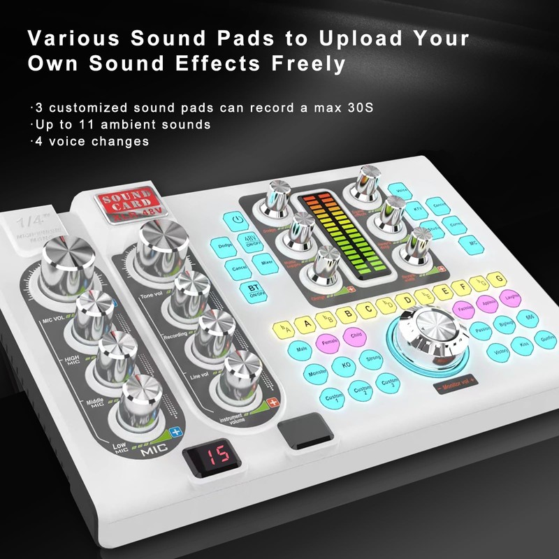 Hosabely Audio Interface with 48V Phantom Power, Noise Reduction, Customize