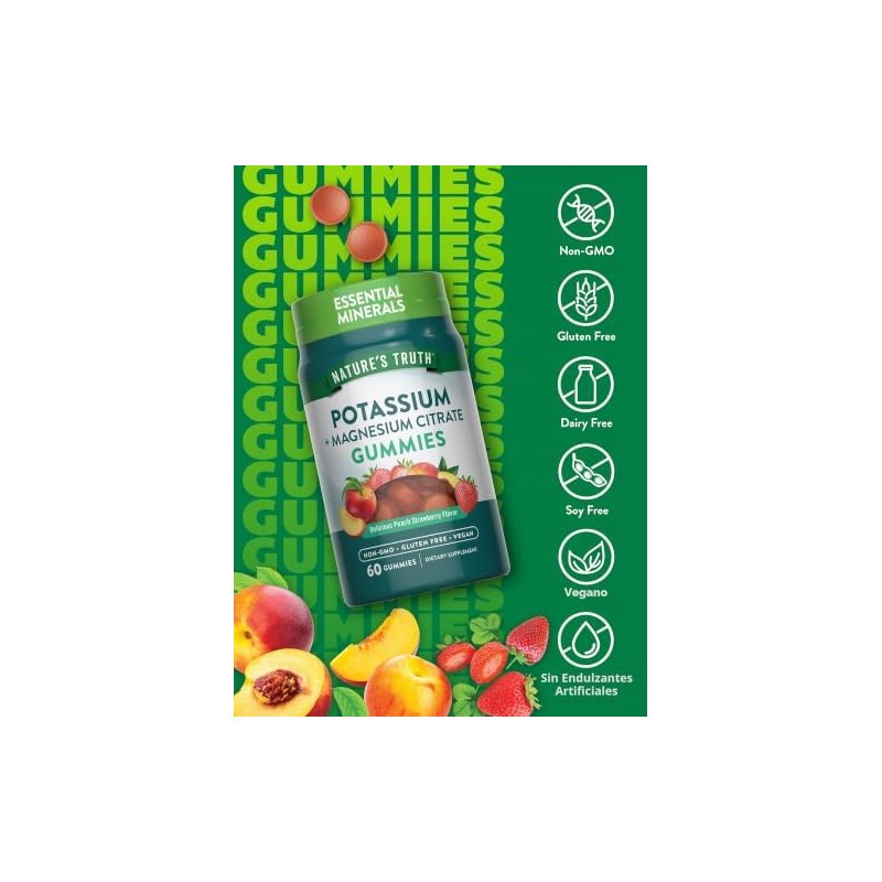 Natures Truth Citrato de Potasio Magnesio 60 Gomitas Veganas Suplemento