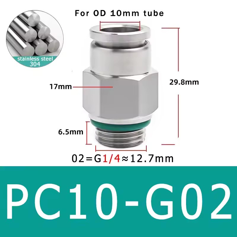 10-Pack PC4-M5 304 Stainless Steel Pneumatic Quick Connect Fittings