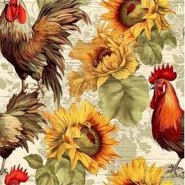 MuralPeel Watercolor Farm Rooster Chicken Sunflower Peel and Stick Wallpaper Self Adhesive Removable Easy Peel Off Stick on Wall Paper for Bedroom Cabinet Renter