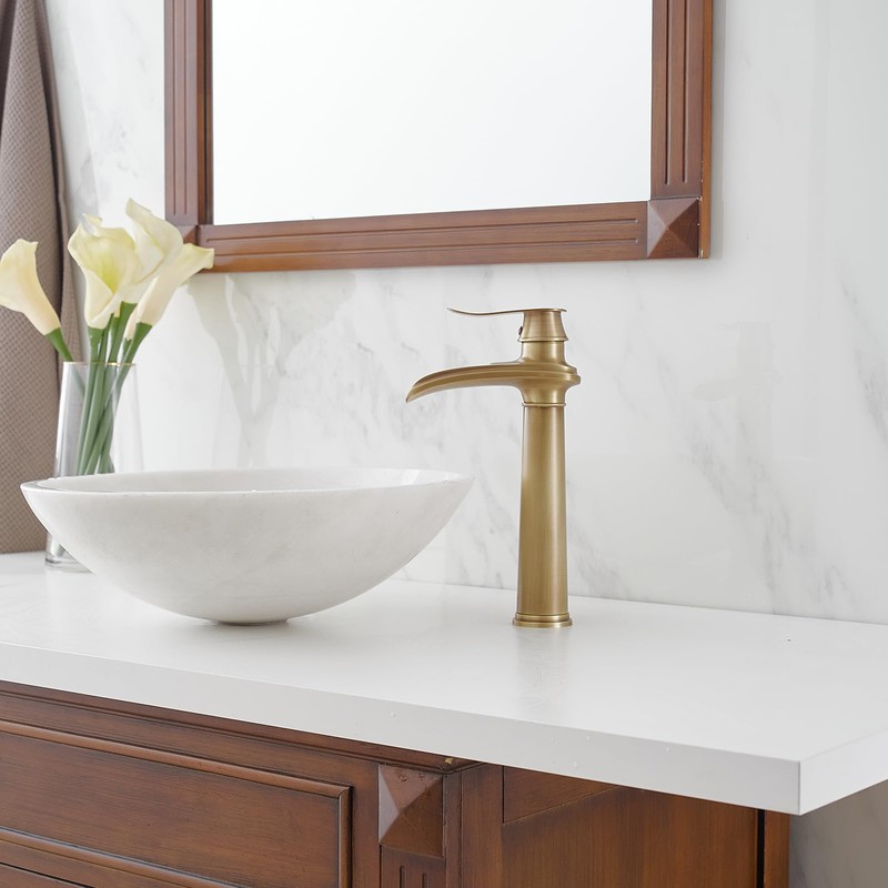 BWE Antique Brass Bathroom Vessel Sink Faucet Waterfall Spout Single