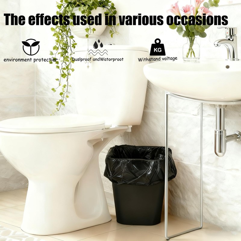 ToiULik 6 Pack Black Small Trash Can with 2 Roll