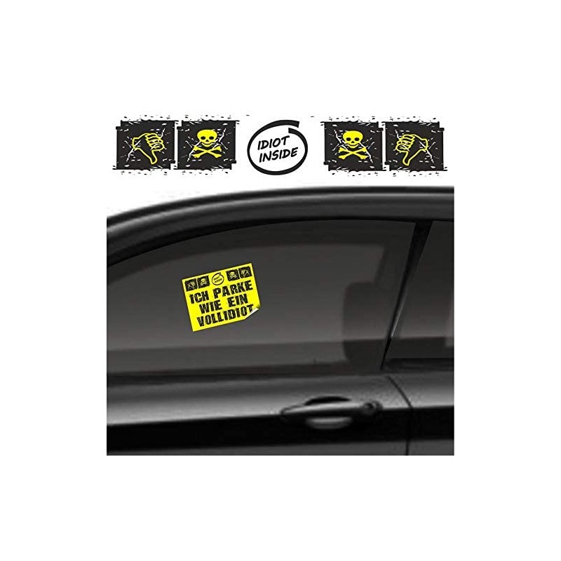 30 ‘Parkidiot’ stickers in neon yellow, for short-term outdoor use.