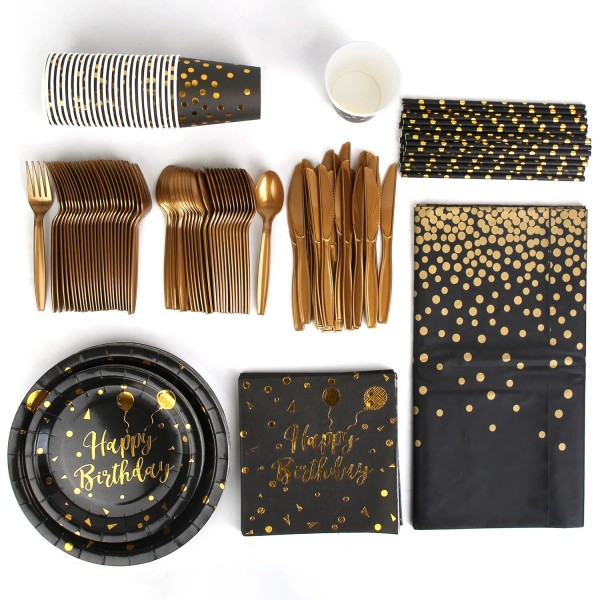 NewHome 201PCS Gold Disposable Party Dinnerware Set for 25 Guests