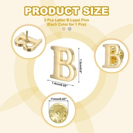 PATIKIL Letter B Lapel Pins, 2 Pack Initial Alphabet Collar Pins Letter Copper Brooch Pins for Mens & Womens Shirt Dress Suits Business Events, Gold/Silver