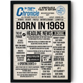 Stuff4 55th Birthday Poster Framed - Born In 1969 Newspaper - Happy 55th Birthday Gifts for Men Women Vintage Retro Back In 1969, 8x10 Inch Fifty-Five Fifty-Fifth Bday Party Decor Decoration