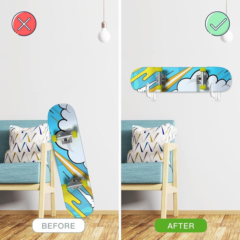 2PCS Skateboard Wall Mount Display Rack Acrylic Skateboard Wall Hanger