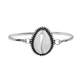 81stgeneration Women's 925 Sterling Silver Natural Cowrie Shell Bali Dotted Bangle Bracelet