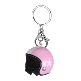 SHUOHONG Motorcycle Helmet Keyring, 3D Mini Motorcycle Helmet Keychain with Star, Mini Helmet Keyring for Lobster Clasp, Men and Women for Birthday, Holiday Gift, pink