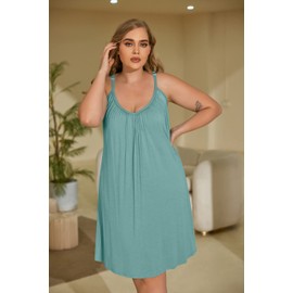 Womens Plus Size Sleeveless Nightgown Sleepwear Summer Slip Night Dress Aqua Green
