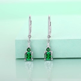 Starchenie Women Dangle Earrings 925 Sterling Silver Princess Cut Leverback Earrings Gemstone Jewelry Birthstone Earrings for Ladies