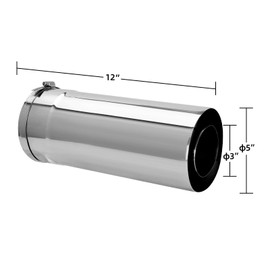 3"x5" Direct Vent Extension, 12" Stainless Steel Pipe for Tankless Water Heaters, 304 Stainless Steel
