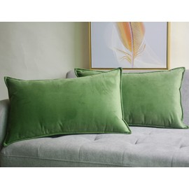 Lutanky Pack of 2 Velvet Cushion Covers Olive-Green Decorative Rectangle Throw Pillow Case Soft Flanges Pillowcases for Sofa Bedroom with Invisible Zipper 12x20 Inch 30 x 50 cm