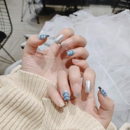 24 PCS Medium Length Fake Nails Trendy Nail Tips for Receptions Parties After-party False Nails Direct Stick Nail Stickers