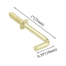TOVOT 100PCS Gold Color Copper Plated Right-Angle Hooks, 1" Length Self-Tapping Screw L Shape Screw-in Square Bend Hooks